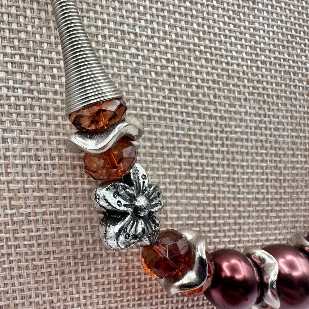 Vintage 90s Silver Tone Faux Pearl Beaded Necklace Boho Women's Classic Jewelry
